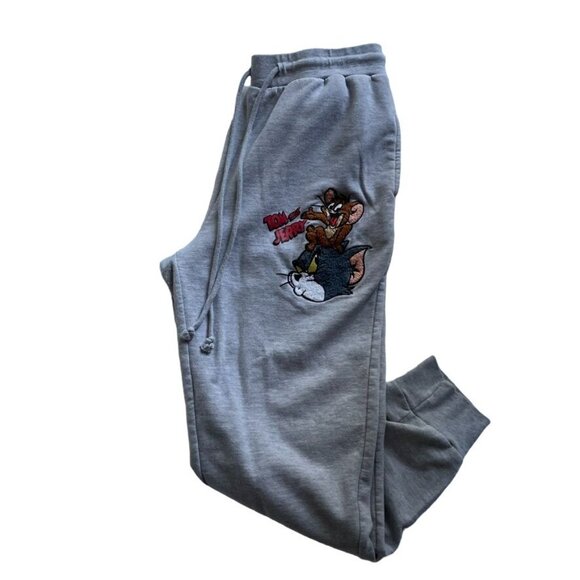 Womens Tom and Jerry Sweat Pants Gray Embroidered Characters XL 15 17 u - Picture 1 of 11